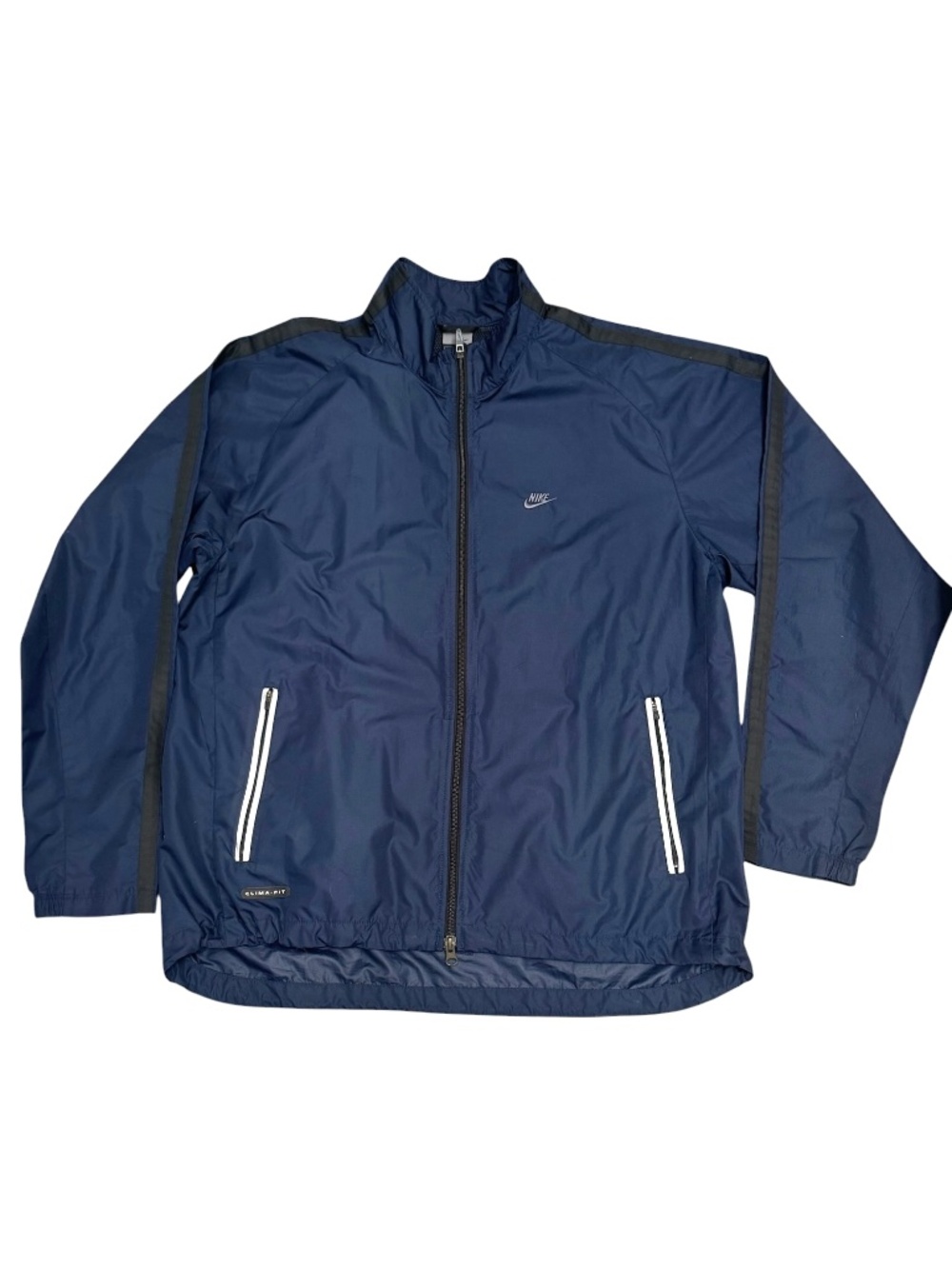 VINTAGE Y2K NAVY NIKE CLIMA-FIT FULL ZIP TRACK JACKET W REFLECTIVE ACCENTS